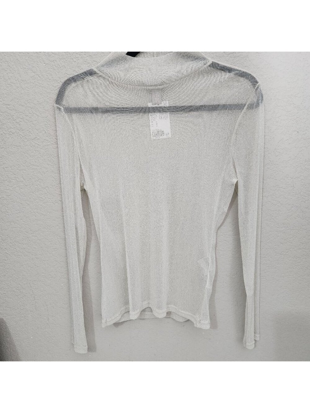 H&M Sheer Long Sleeve Metallic Top In Ivory Size M Stretchy Festival